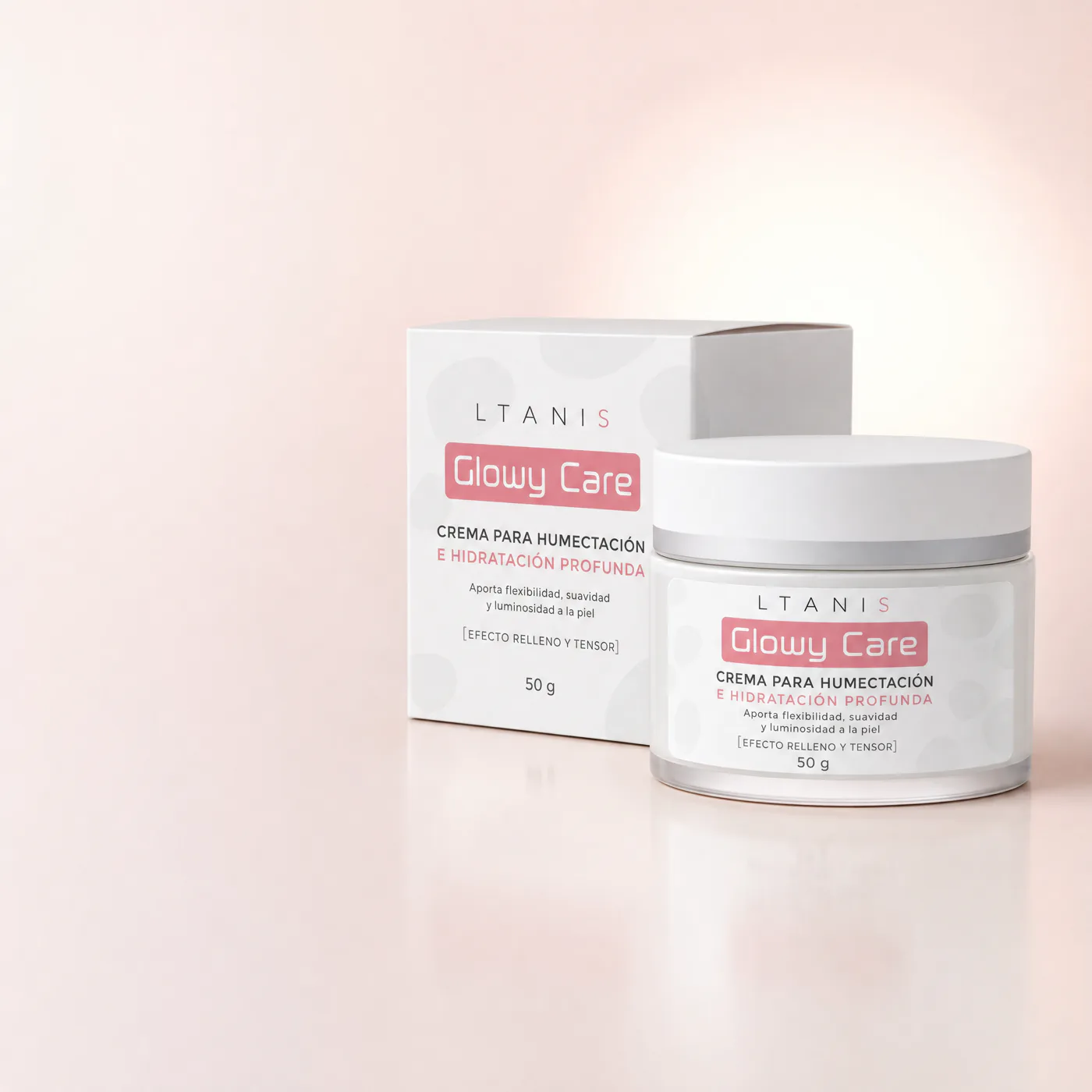 Glowy Care crema facial antimanchas y antiarrugas de 50 g, envase y caja originales de LTANIS para Chile